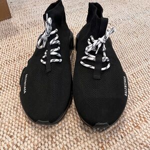 Balenciaga Black Knit Sneakers with White Accents